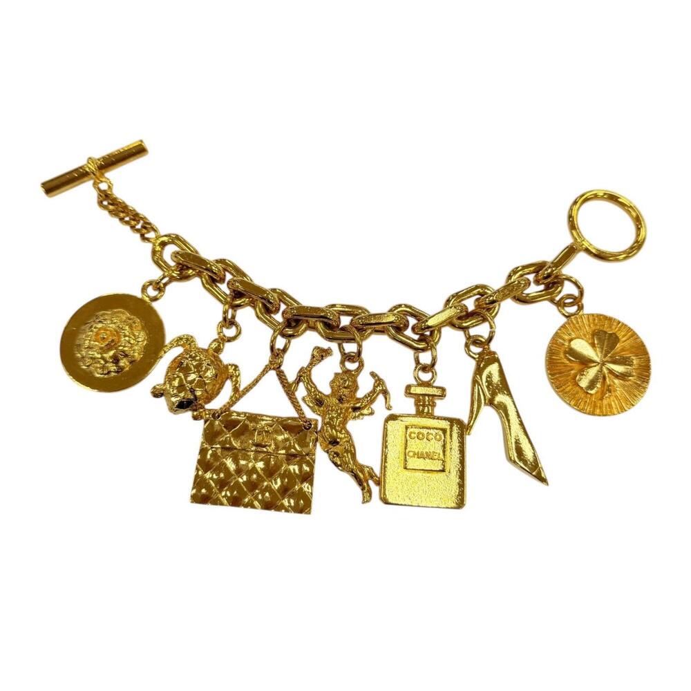 CHANEL Vintage Metal Icon Charm 7-Strand Bangle Bracelet, Gold, Weight 205g, ... - Picture 3 of 9